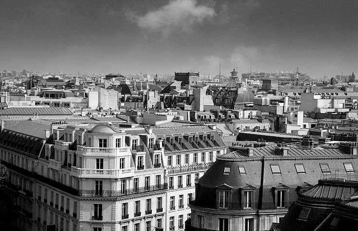 Vue sur les immeubles haussmanniens de Paris.